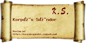 Korpás Sándor névjegykártya